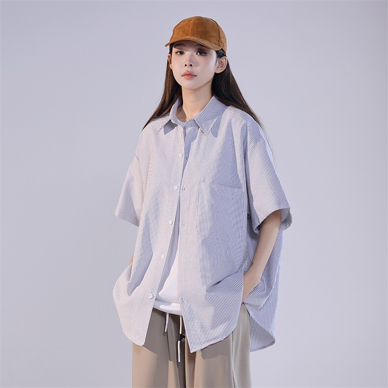 条纹衬衫男韩版短袖潮流百搭2023夏季新款ins宽松外套CY293-P30图片