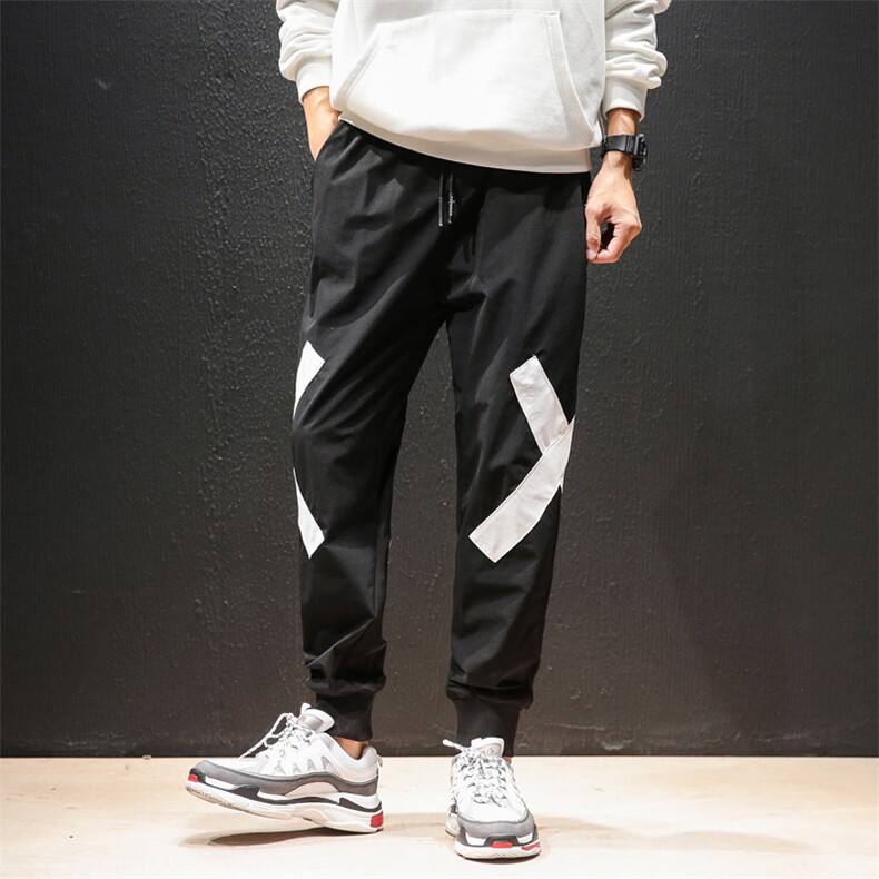 2021春季新日系松紧抽绳个性男大码贴布工艺休闲长裤K8110-P55图片