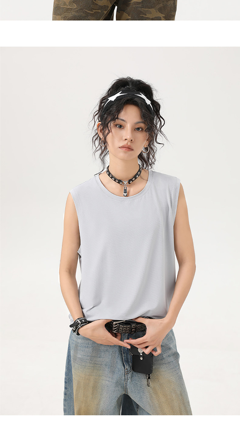 夏季无袖背心男宽松大码超薄弹力圆领T恤健身运动健身上衣潮，男装背心/马甲，初己品牌服饰全品类供货