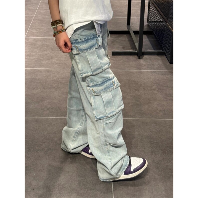 【有货】浅蓝色多口袋工装牛仔裤男款宽松美式裤子K8034CC-特P56,男装牛仔裤,星座1007（原301D）