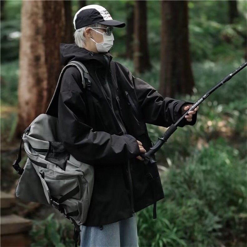 三防山系冲锋衣潮牌男春秋新户外露营纯色连帽夹克外套GA6601P67,男装夹克,星座1013-5