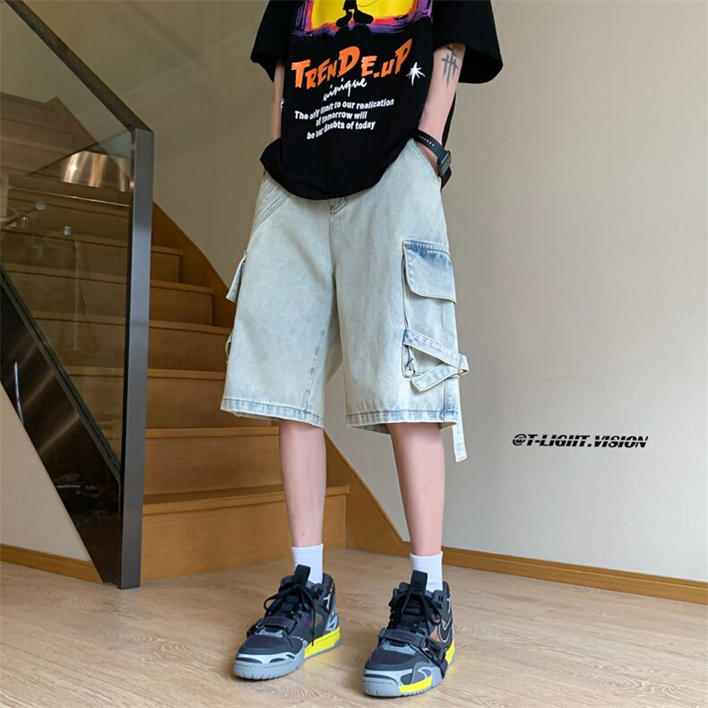 B221 美式ins高街暗黑百搭牛仔工装短裤五分裤子 LK23098-P65控88图片
