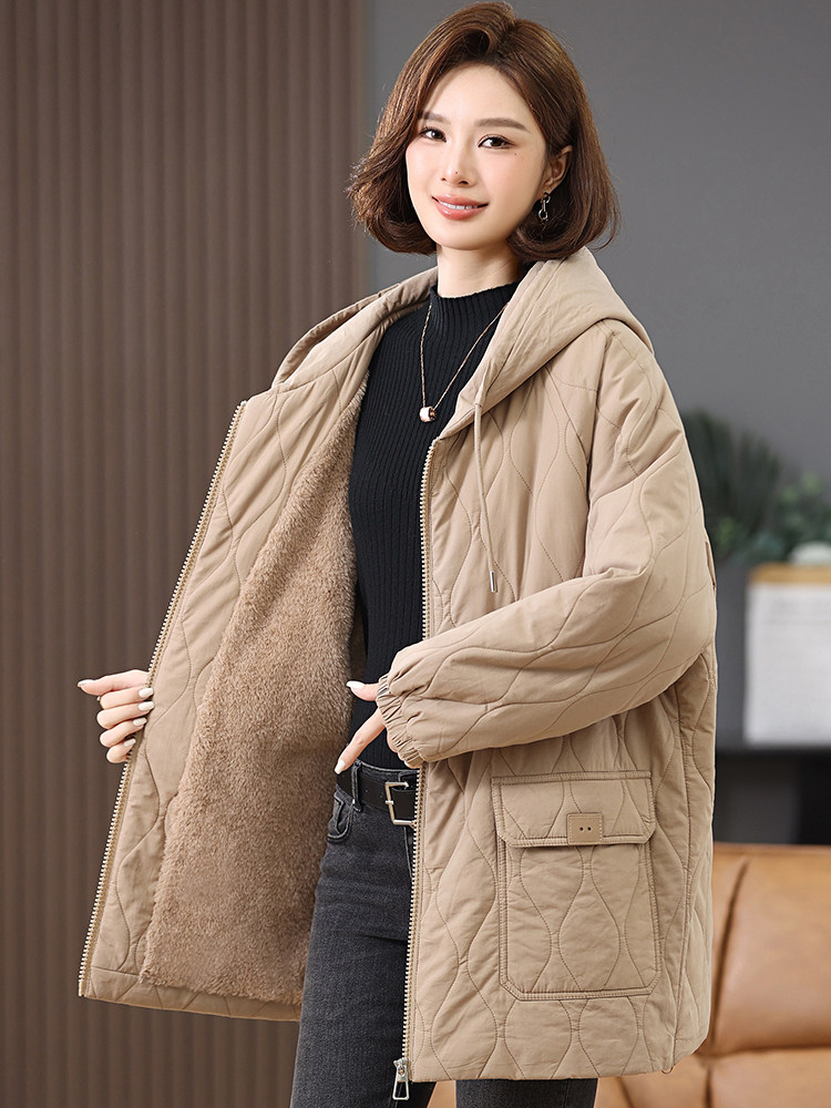 2025冬季时尚休闲夹棉加厚保暖舒适中长款棉服,女装棉衣/棉服,独衣靓
