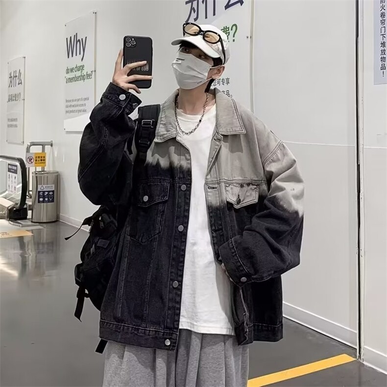 港风秋款男牛仔夹克衫拼色扎染休闲外套JK98P60,男装夹克,星座1013-1