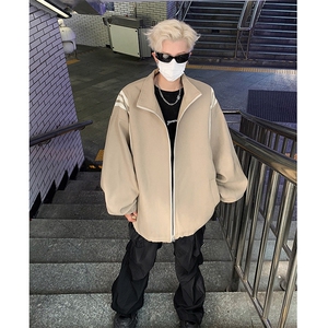 美式复古拼接设计冲锋衣宽松翻领飞行夹克男女外套B28-JK180-P105图片