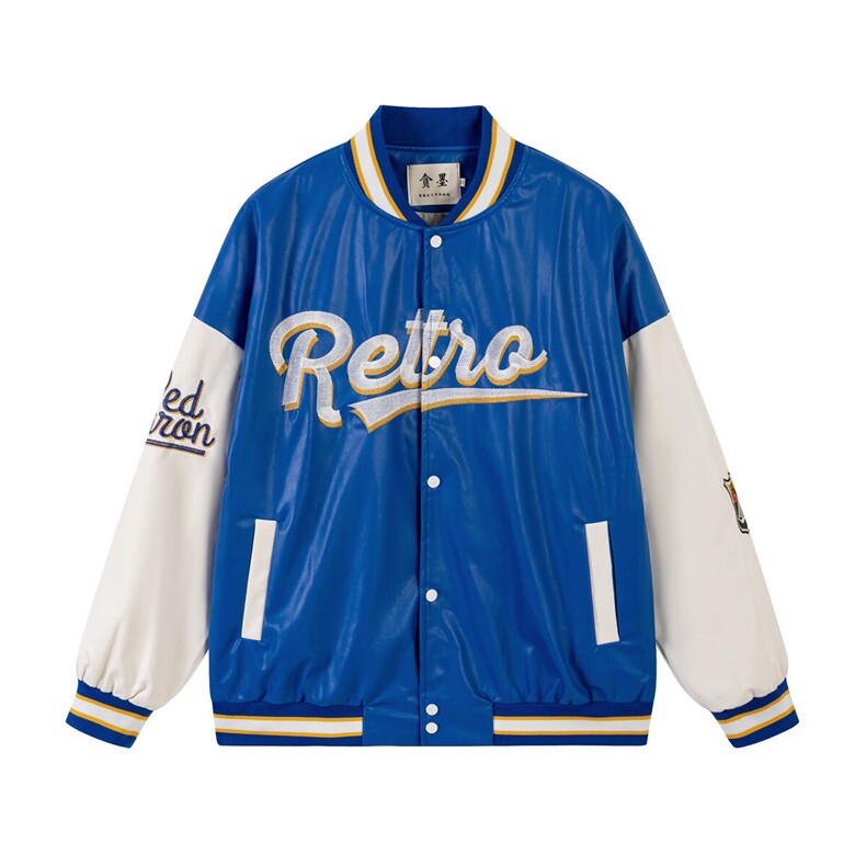 特批60白底春秋款pu皮拼色男士棒球领刺绣外套机动皮夹克潮PJ222，男装夹克，电商B370