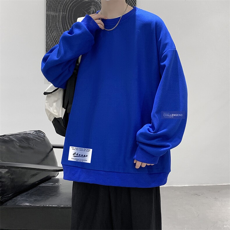 华夫格卫衣圆领卫衣男大码长袖t恤男外套HW76062-P30加绒款-P40,男装卫衣,电商A040