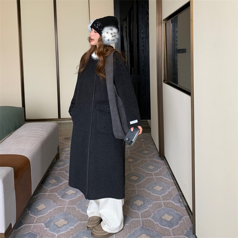 温柔慵懒风双面呢长款毛呢外套女显瘦保暖大衣,女装毛呢外套,2B187