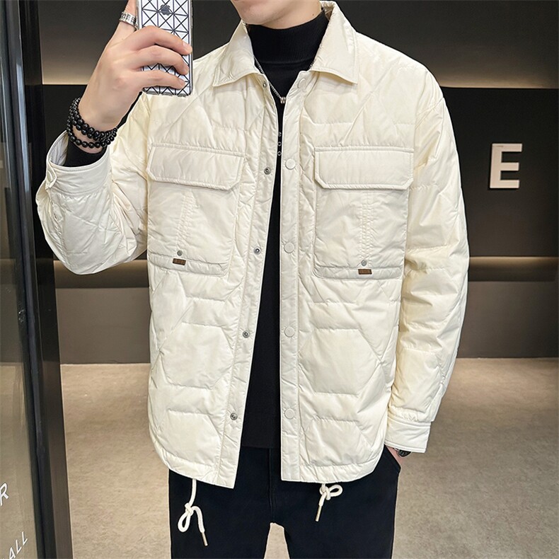 男韩版款轻奢风羽绒服短款冬季休闲鸭绒排扣衬衫领外套Y9907P145,男装衬衫,星座914