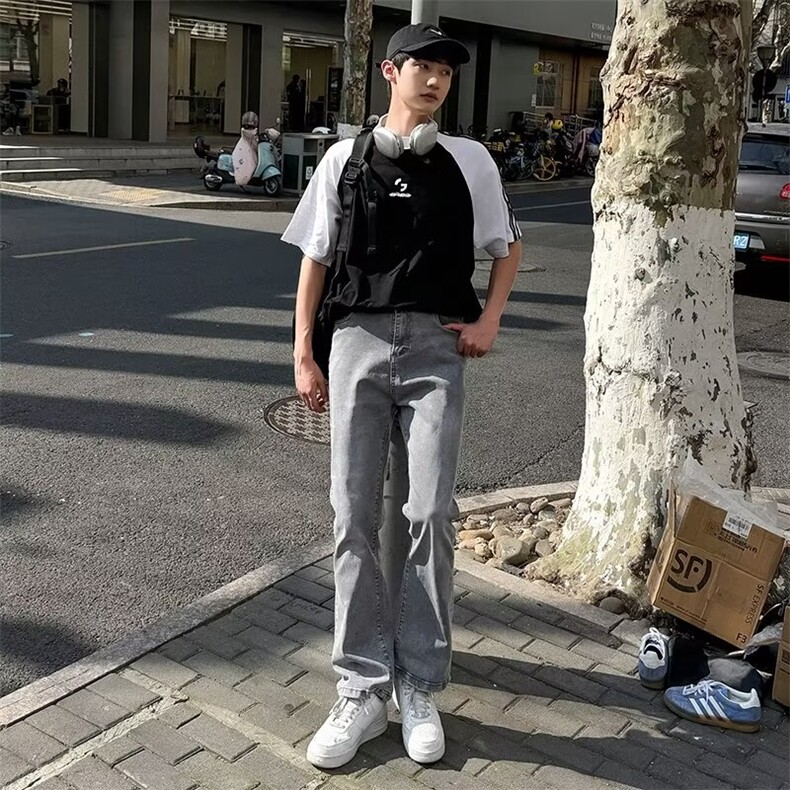 牛仔裤男夏季新款小众高街vibe潮牌美式复古水洗修身直筒休闲长裤,男装牛仔裤,星座1013