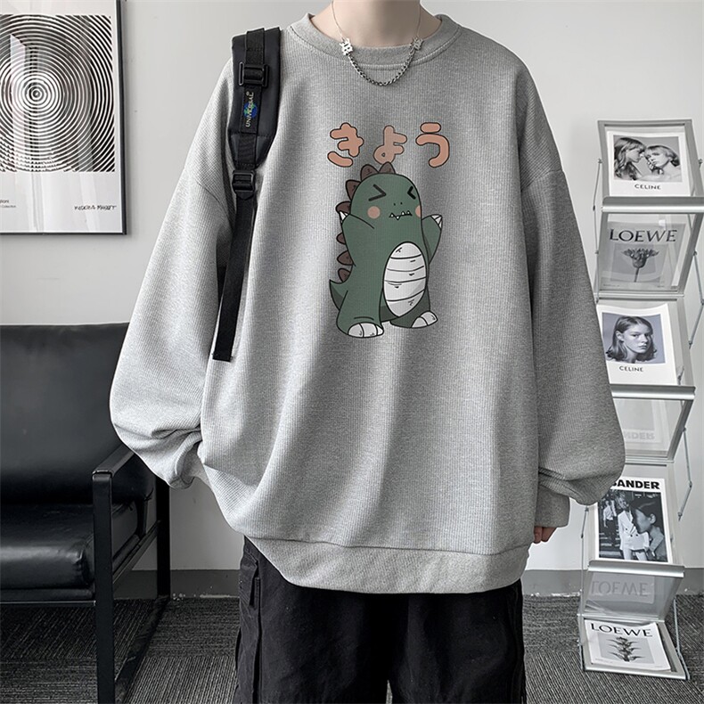 华夫格卫衣圆领卫衣男大码长袖t恤男外套HW76037-P30加绒款-P40,男装卫衣,电商A040