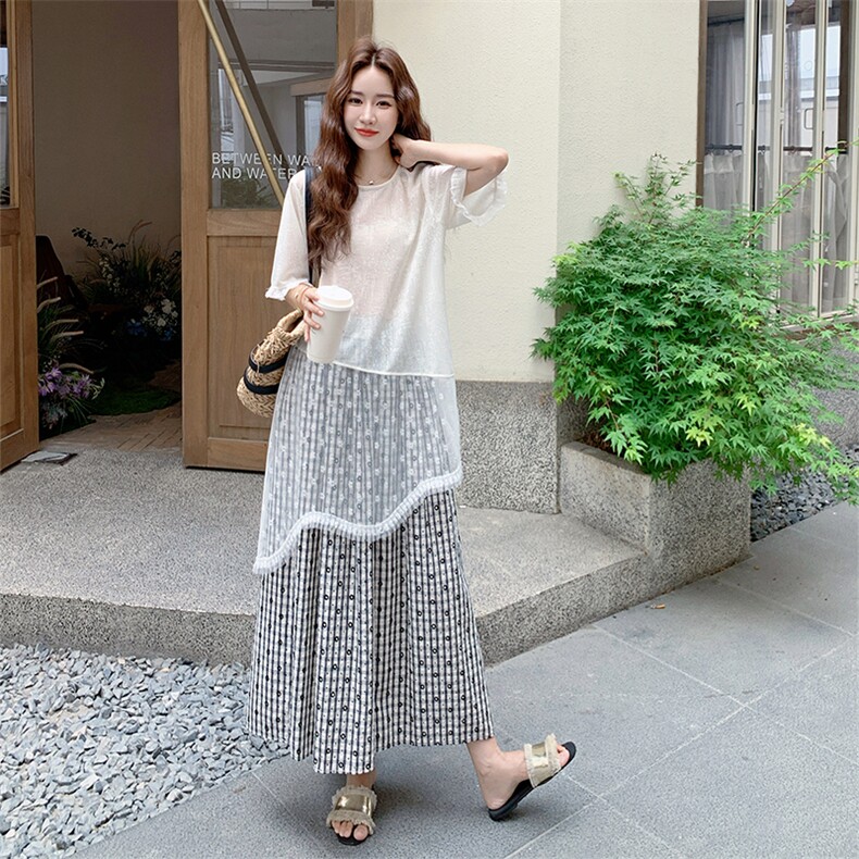 现货蕾丝短袖半身裙套裙-1d066-5077款-P150-K230,女装套装/套裙,1D066-1