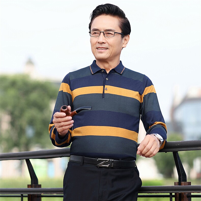 爸爸长袖t恤男50岁中年人薄款带领老人丅恤外穿秋装上衣男打底衫,男装T恤,电商B212（原钱塘6029）