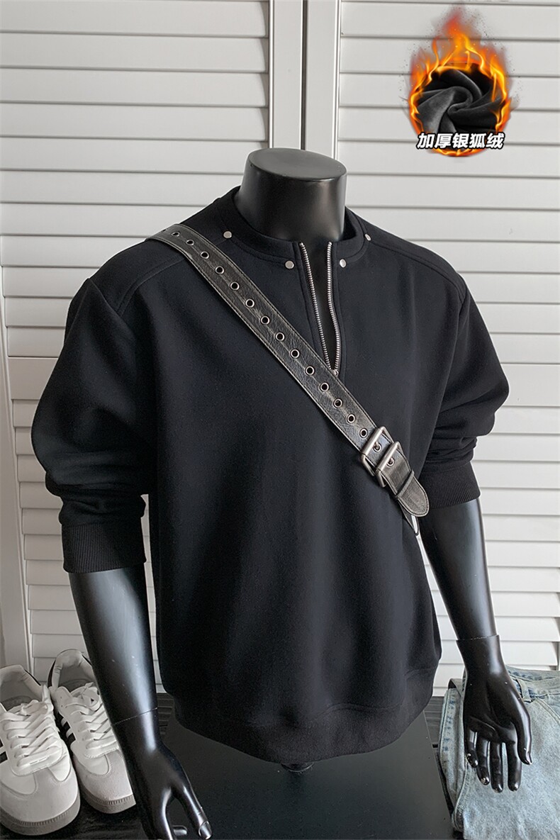450g重磅曼巴棉铆钉半拉链加绒银狐绒卫衣男W5198J加绒-特P50控98,男装卫衣,电商A001-1