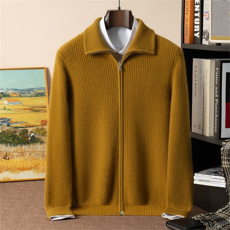 2025年秋季新款七针双股加厚元宝针拉链开衫时尚休闲通勤百搭，男装羊绒开衫，星纬羊绒