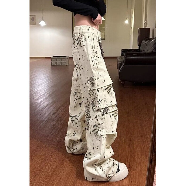 春季美式高街潮牌扎染宽松阔腿裤子潮嘻哈直筒工装裤男K6155,男装休闲裤,星座1116A（原606A-3）