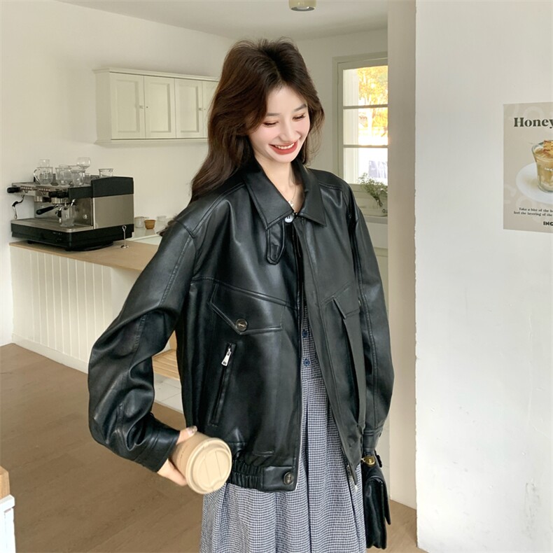 复古廓形皮衣C016-608-P185-K298,吊带背心连衣裙3093-P125-K208,女装皮衣,2C016