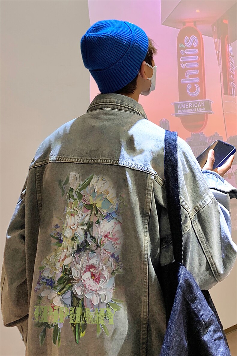 男装牛仔外套2026秋季油画花朵印花男生翻领夹克XZ514-2-N93-P88,男装工装外套,星座514-2(原B239)