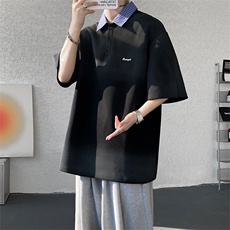 T308-P40控68夏季扎染刺绣POLO衫短袖男潮牌宽松格子拼接体恤，男装T恤，电商A058-1（原电商C417）