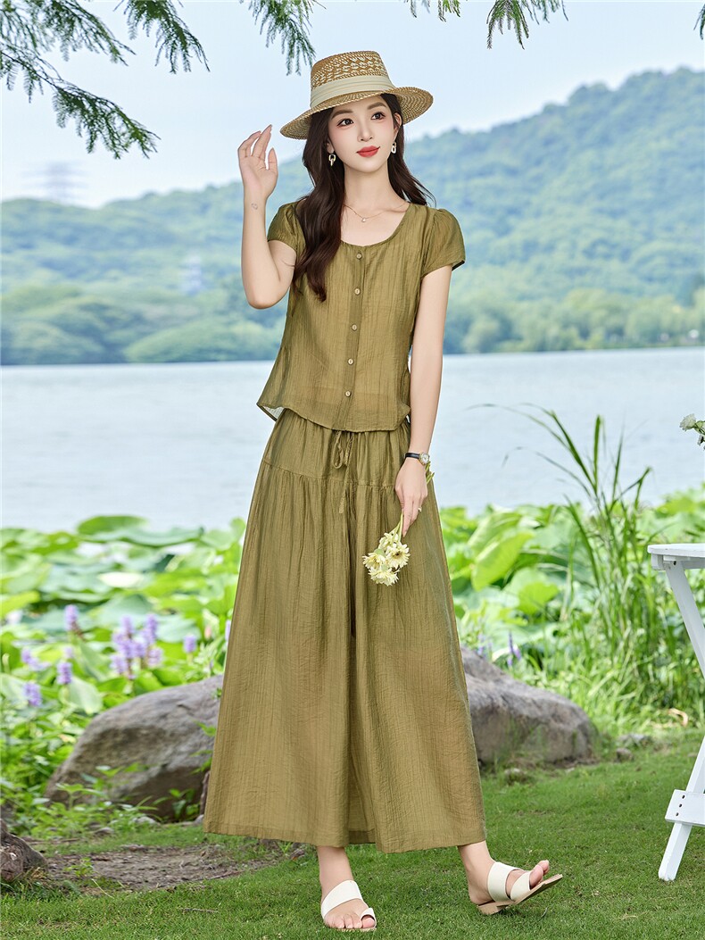 现货！2026年夏季清凉透气天丝时尚减龄古风两件套装套裤,女装套装/套裙,衣之秀