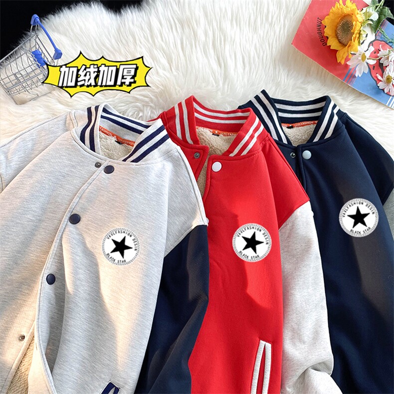 冬季新款加绒加厚棒球服大码宽松羊羔绒卫衣XZ102A-4-331-P65,女装职业装,星座211-2
