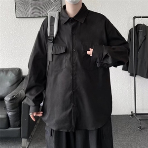 日系工装衬衫男长袖ins痞帅港风休闲衬衣宽松百搭黑色JC90P35图片
