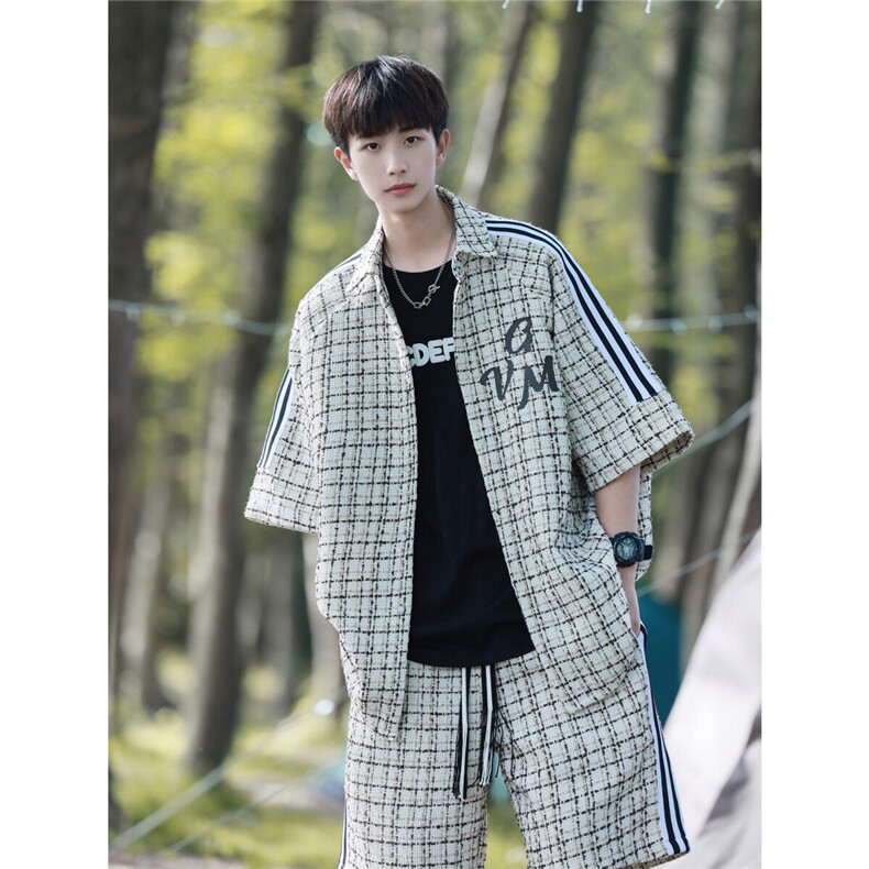 小香风印花织带短衬DCS9018P45短裤DK8797P40套装DTZ9028P85，男装休闲套装，星座227-7