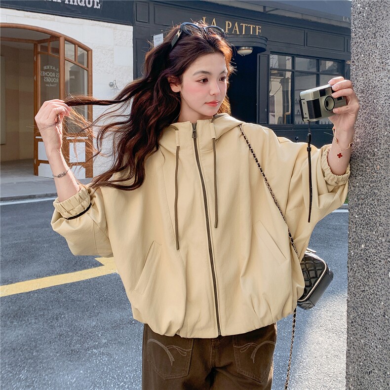 【新品】【有货】2026春季连帽皮衣C5805P195K318,女装皮衣,2D113