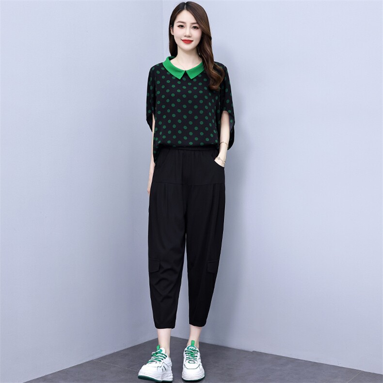 2024夏季新款时尚休闲运动套装宽松显瘦波点两件套舒适百搭潮流女装,女装套装/套裙,魅影