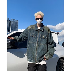 美式复古渐变水洗牛仔外套男潮高级感春秋款宽松工装夹克8848/P70图片