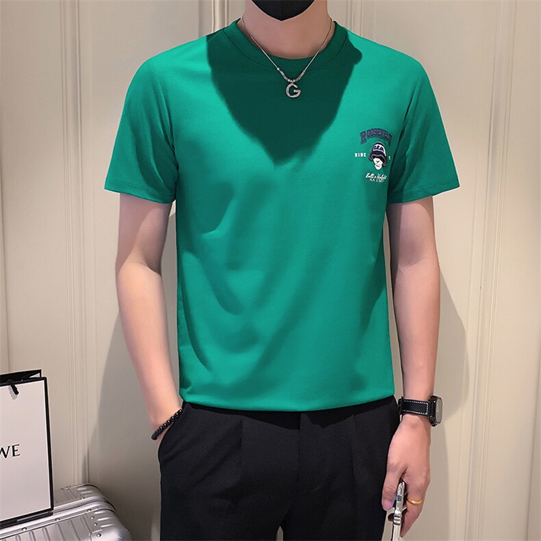 B353339P48绿色会小伙2023年夏季新款字母印花男短袖上衣T恤,男装T恤,电商B353