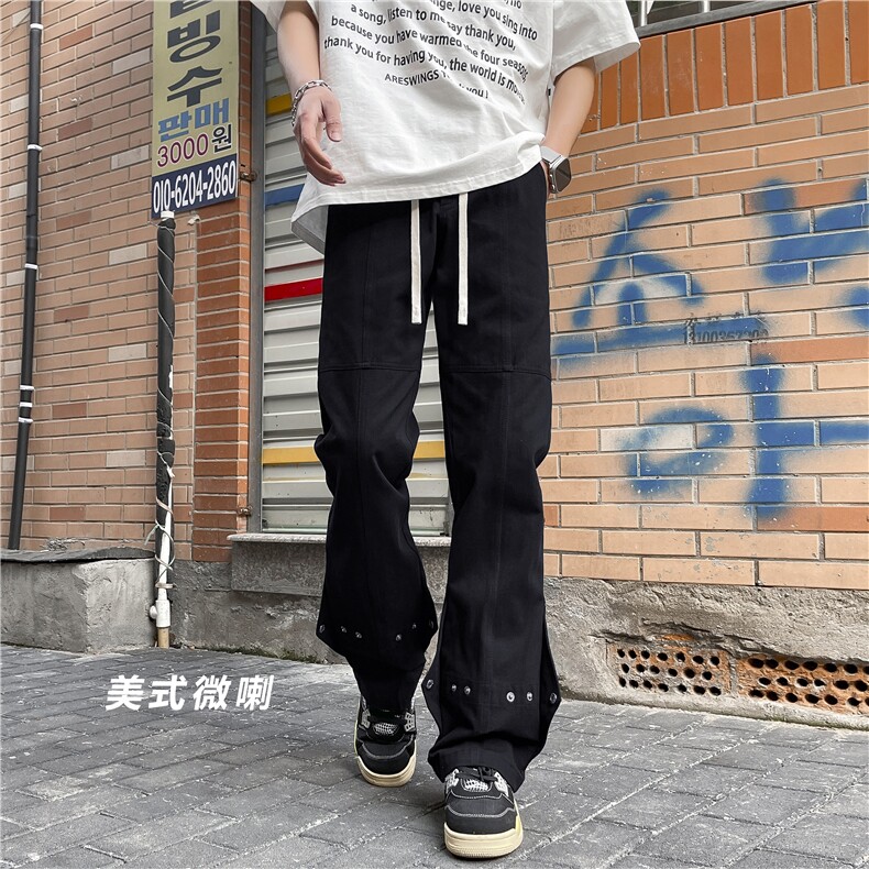 休闲坠感宽松微喇叭百搭直筒黑色纯棉休闲裤 K650-特批45图片