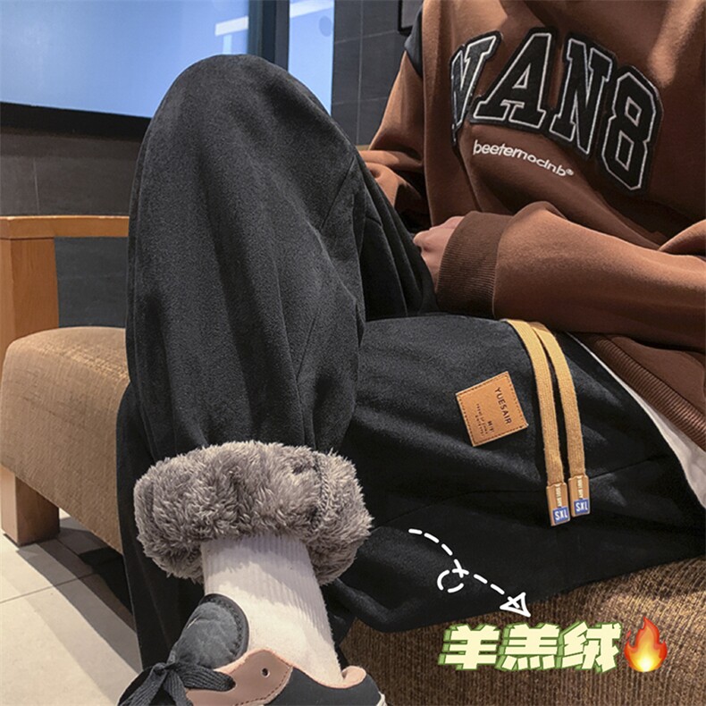 羊羔毛加绒加厚得物二开休闲裤白底平铺图现货C323-1-JR8885-P55图片