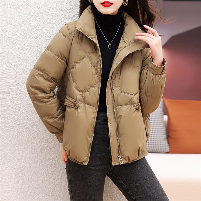 现货短款轻薄羽绒服女22冬新款韩版时尚洋气立领欧货白鸭绒外套,女装羽绒服,仟媚宠