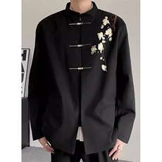春秋新中式重工刺绣玉兰花中山装西服外套男复古痞帅XW76，男装西服，星座1116A（原606A-3）