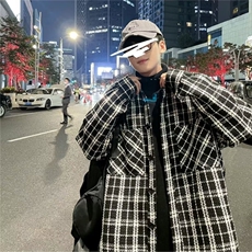 黑白千鸟格子衬衫男春秋痞帅小香风外套潮牌高级感男装设计感夹克，男装夹克，星座1210-1