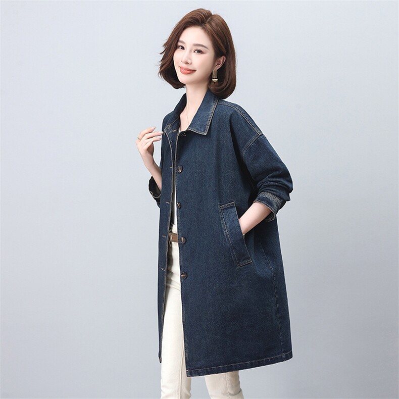 牛仔外套女款2024新款爆款春秋大码宽松气质妈妈风衣初秋薄款上衣，女装风衣，希欧阁