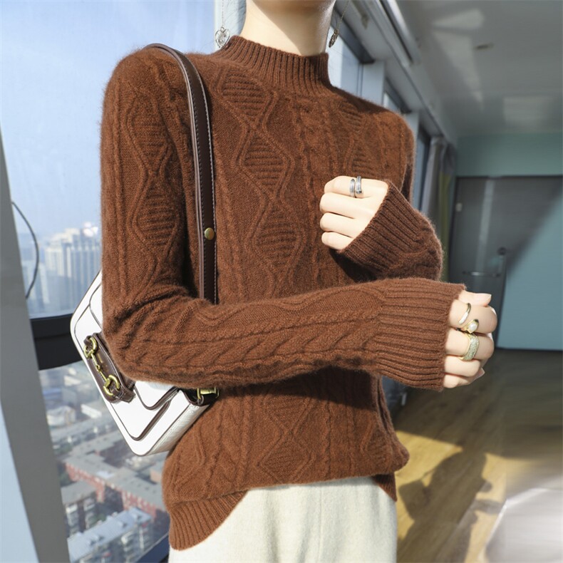 时尚女士七针加厚半高领羊绒衫优雅显瘦保暖毛衣，女装羊绒衫，昭美羊绒