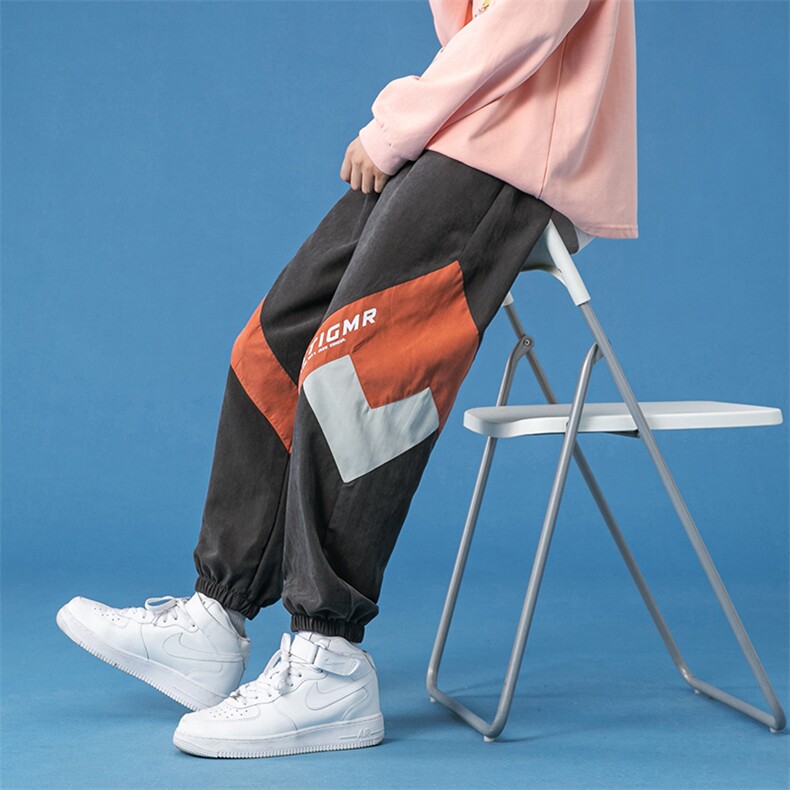 蓝底2024秋冬新款撞色拼接宽松束脚运动休闲潮牌裤子2111-P45控69，男装休闲裤，星座914-3