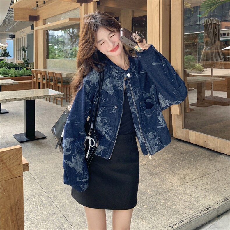 有货蓝色花纹牛仔短外套5216P145K218,女装短外套,2C176