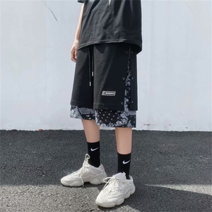 潮流夏季腰果花拼接假两件排扣运动中裤休闲短裤五分卫裤DJ21-p28