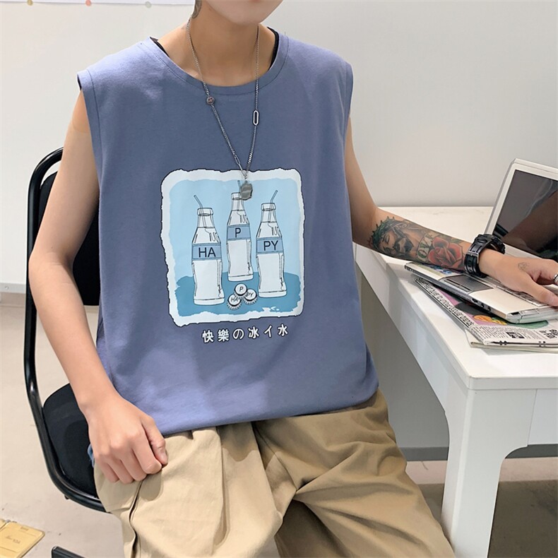 ！港风2023夏季无袖背心男加肥加大码宽松短袖T恤男BX282-P20,男装背心/马甲,电商B371