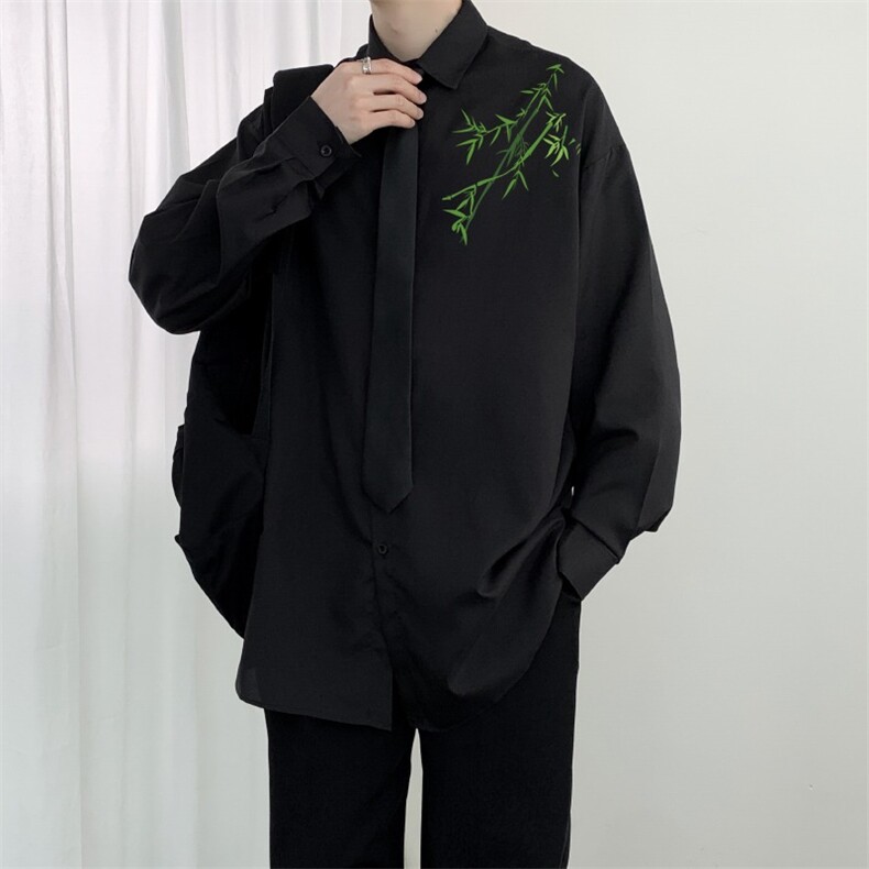 春季宽松长袖衬衫男女潮流ins休闲高级垂感情侣印花抗皱免烫衬衣,男装衬衫,星座410-7