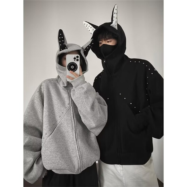 秋冬季帽衫女灰色上衣开衫慵懒宽松廓形连帽卫衣女外套网图WYT06,女装短外套,星座302B