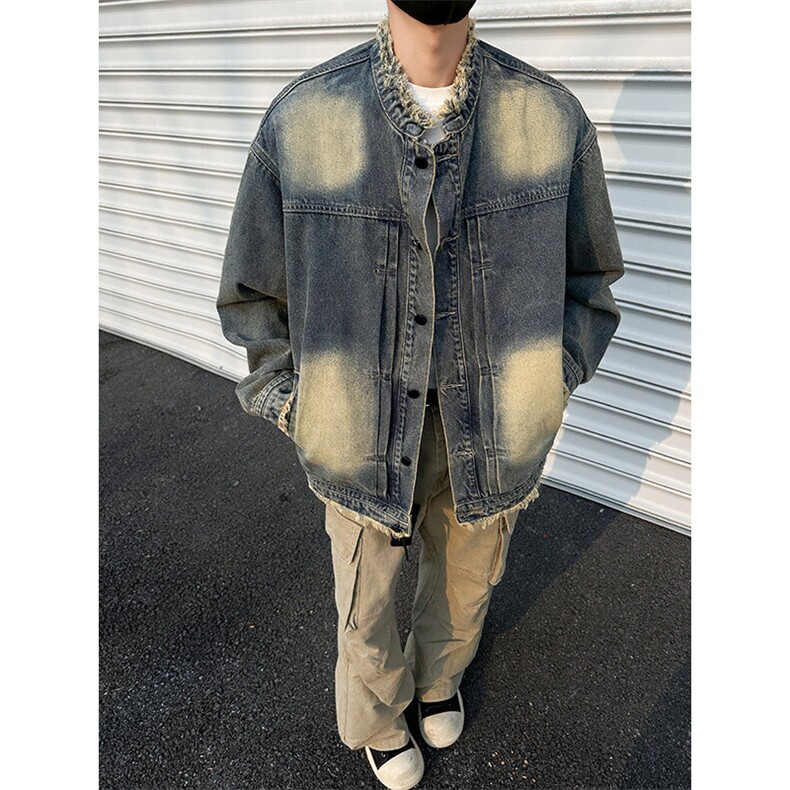 得物二开高街泥染做旧毛边高质量牛仔外套水洗翻领夹克JK1174-P75，男装工装外套，星座1103-3