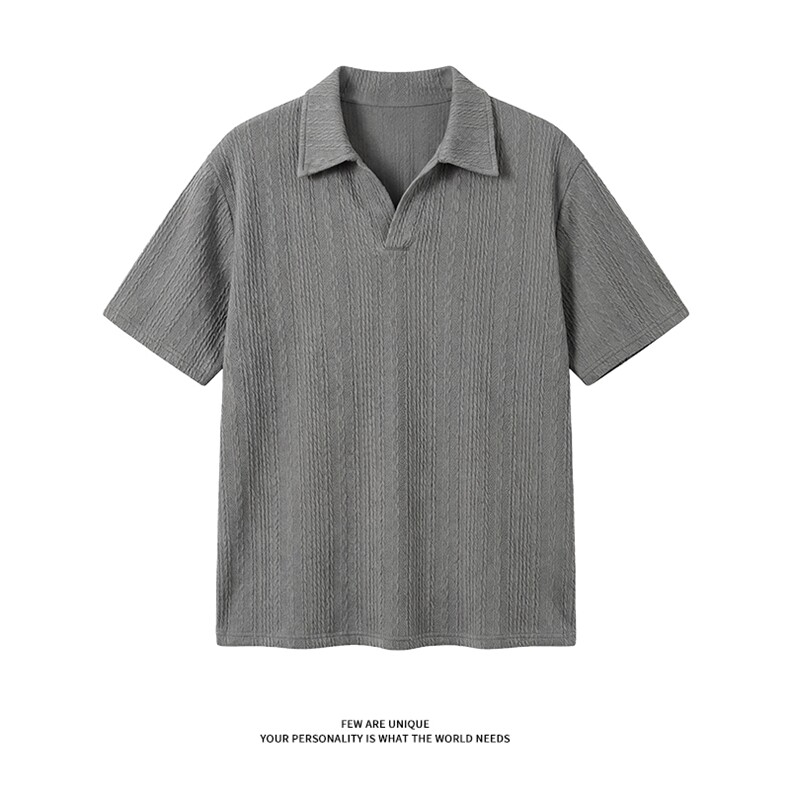 肌理感麻花条纹短袖polo衫V领夏季休闲百搭T恤X61407-TP2549,男装T恤,电商A102