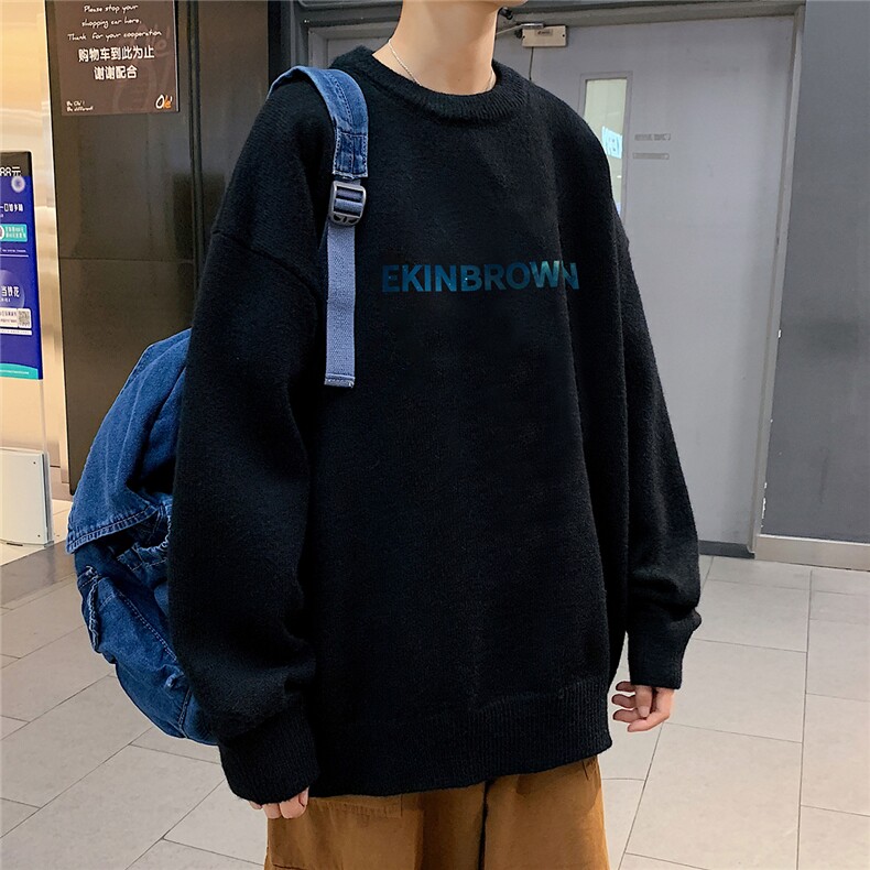 1港风圆领中性情侣潮流大码M-5XL印花加厚毛衣男7758P48加绒P55,男装针织衫/毛衣,星座226-2
