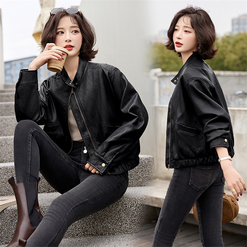 短款棒球服外套女春秋2025新款高端小个子宽松显瘦百搭夹克上衣潮,女装皮衣,跑量工厂店