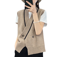 针织开衫马甲背心女叠穿2024春秋装新款洋气短款外搭毛衣外套马夹，女装马甲，佳绒包芯纱店