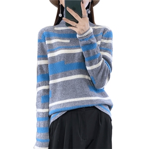 高领羊毛衫女薄款2024秋冬新款宽松大码套头长袖内搭打底衫图片